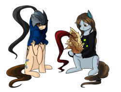 Size: 1024x775 | Tagged: safe, artist:stuflox, oc, oc only, oc:brushy, oc:drawingamer, earth pony, pegasus, pony, artorias, clothes, crossover, cute, dark souls, dragon slayer ornstein, female, helmet, hoodie, mare, raised hoof, simple background, sitting, transparent background