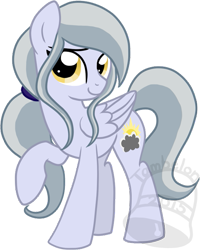 Size: 519x650 | Tagged: safe, artist:tambelon, oc, oc only, oc:silver lining, pegasus, pony, female, looking at you, mare, raised hoof, simple background, smiling, solo, transparent background, watermark