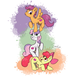 Size: 1024x1024 | Tagged: safe, artist:imaplatypus, apple bloom, scootaloo, sweetie belle, earth pony, pegasus, pony, unicorn, cutie mark, cutie mark crusaders, female, filly, mare, the cmc's cutie marks, tower of pony