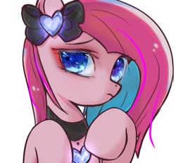 Size: 464x428 | Tagged: safe, artist:tomizawa96, pinkie pie, earth pony, pony, bust, collar, female, mare, pinkamena diane pie, portrait, ribbon, simple background, solo, solo female, white background