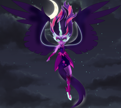 Size: 5030x4500 | Tagged: safe, screencap, midnight sparkle, sci-twi, twilight sparkle, equestria girls, friendship games, absurd resolution, beautiful, clothes, crescent moon, epic, lidded eyes, night sky, scene interpretation, solo, stars