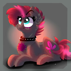 Size: 2000x2000 | Tagged: safe, artist:zaphyray, oc, oc only, earth pony, pony, choker, female, high res, mare, prone, solo