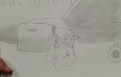 Size: 1280x812 | Tagged: safe, artist:downhillcarver, artist:downhillcarver-art, oc, oc only, oc:mylifeinpencils, oc:wingnut, embraer e175, embraer erj175, jet, pencil, pencil drawing, plane, traditional art