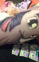 Size: 606x958 | Tagged: safe, maud pie, twilight sparkle, blanket, body pillow, clothes, computer, irl, laptop computer, photo, shirt