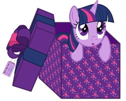 Size: 8000x6406 | Tagged: safe, artist:justisanimation, part of a set, twilight sparkle, pony, :o, absurd resolution, box, cute, leaning, looking up, open mouth, pony in a box, present, simple background, solo, transparent background, twiabetes