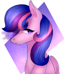 Size: 715x831 | Tagged: safe, artist:starrcoma, oc, oc only, oc:galaxy guard, pegasus, pony, female, hair over one eye, kindverse, mare, offspring, parent:flash sentry, parent:twilight sparkle, parents:flashlight, solo