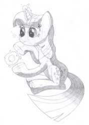 Size: 1208x1710 | Tagged: safe, artist:aafh, twilight sparkle, pony, unicorn, magic, monochrome, solo, traditional art