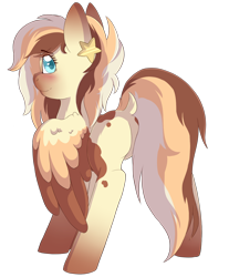 Size: 1186x1435 | Tagged: safe, artist:adostume, oc, oc only, oc:heavenly hazelnut, pegasus, pony, blushing, covering, dock, female, looking at you, looking back, looking back at you, mare, plot, simple background, solo, tail covering, transparent background