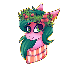 Size: 1000x1000 | Tagged: safe, artist:mentalphase, oc, oc only, oc:penny pencil, earth pony, pony, bust, clothes, female, floral head wreath, flower, mare, portrait, scarf, solo