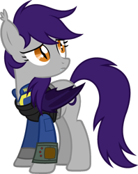 Size: 900x1134 | Tagged: safe, artist:pegasski, oc, oc only, oc:nighthawk, bat pony, pony, fallout equestria, bat pony oc, clothes, fallout, fangs, request, sad, simple background, solo, transparent background