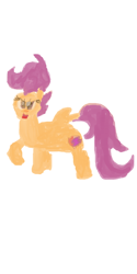 Size: 1000x2000 | Tagged: safe, artist:cmc--scootaloo, scootaloo, pegasus, pony, fanfic:the strange case of dinky hooves' cutie mark curiosity, crusaders of the lost mark, author:fluttercheer, cutie mark, fanfic, fanfic art, female, filly, foal, heroic posing, intentionally bad, purposely bad art, stylistic suck, the cmc's cutie marks