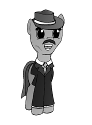 Size: 847x1153 | Tagged: safe, artist:muffinmuffel, earth pony, pony, clothes, facial hair, hat, moustache, necktie, open mouth, ponified, scatman john, simple background, smiling, solo, suit, transparent background