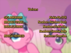 Size: 640x480 | Tagged: safe, screencap, cheerilee (g3), pinkie pie (g3), pony, g3.5, newborn cuties, once upon a my little pony time, over two rainbows, credits, end credits, remake