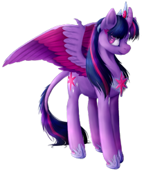 Size: 465x560 | Tagged: safe, artist:misstulcadhiel, twilight sparkle, twilight sparkle (alicorn), alicorn, classical unicorn, pony, curved horn, leonine tail, simple background, solo, transparent background