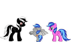 Size: 1093x650 | Tagged: safe, oc, oc only, oc:lightning blaze sparks, oc:random the clone, oc:shadowblaze, bat pony, pegasus, pony, pony creator, bat ponified, clone, race swap, simple background, transparent background