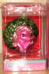 Size: 289x436 | Tagged: safe, pinkie pie (g3), g3, christmas, irl, merchandise, my little pony logo, ornament, photo, solo, wreath