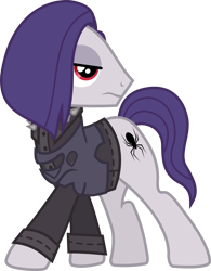 Size: 964x1233 | Tagged: safe, artist:lightningbolt, derpibooru exclusive, funnel web, earth pony, pony, honest apple, .svg available, clothes, emo, frown, hair over one eye, jacket, lidded eyes, looking back, male, model, ripped, ripped shirt, ripped sleeves, shirt, simple background, solo, spikes, stallion, standing, strutting, svg, transparent background, undershirt, vector