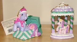 Size: 637x350 | Tagged: safe, fluttershy (g3), wysteria, g3, christmas, gazebo, irl, merchandise, ornament, ornaments, photo, present