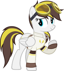 Size: 1024x1134 | Tagged: safe, artist:pegasski, oc, oc only, oc:ruffian, pegasus, pony, clothes, female, goggles, mare, raised hoof, simple background, solo, transparent background