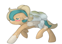 Size: 1525x1095 | Tagged: safe, edit, oc, oc only, pegasus, pony, annoyed, bedsheets, blushing, embarrassed, implied bedwetting, simple background, solo, transparent background, urine