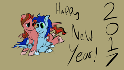 Size: 1280x720 | Tagged: safe, artist:speedpaintthegod, oc, oc only, oc:ruby shine, oc:speedpaint, pegasus, pony, digital art, happy new year 2017, new year, oc x oc, realistic horse legs, romance, shipping, simple background, text