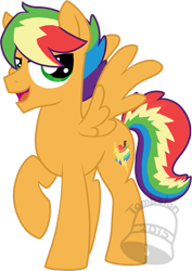 Size: 495x700 | Tagged: safe, artist:tambelon, oc, oc only, oc:zap apple, pegasus, pony, magical lesbian spawn, male, next generation, offspring, parent:applejack, parent:rainbow dash, parents:appledash, solo, stallion, watermark