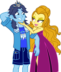 Size: 3500x4115 | Tagged: safe, artist:imperfectxiii, oc, oc:lady dazzling, oc:sonic star, equestria girls, absurd resolution, alternate hairstyle, clothes, commission, crown, dress, equestria girls-ified, jewelry, king, legs, lidded eyes, lipstick, male, nail polish, regalia, shipping, shorts, straight