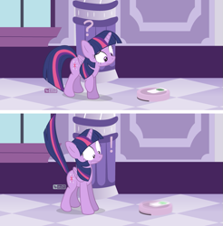 Size: 885x900 | Tagged: safe, artist:dm29, twilight sparkle, twilight sparkle (alicorn), alicorn, pony, behaving like a cat, curious, cute, exclamation point, question mark, roomba, solo, startled, twiabetes