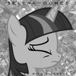 Size: 800x800 | Tagged: safe, artist:hombre0, artist:penguinsn1fan, twilight sparkle, pony, cover, crying, kill 'em with kindness, parody, selena gomez, solo