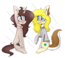 Size: 2365x2126 | Tagged: safe, artist:umiimou, oc, oc only, oc:abby rae, earth pony, pony, unicorn, bowtie, clothes, female, high res, hoodie, mare, sitting