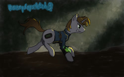 Size: 1680x1050 | Tagged: safe, artist:kirasunnight, oc, oc only, oc:littlepip, pony, unicorn, fallout equestria, fallout, female, grin, mare, pipbuck, running, smiling, solo, vault suit