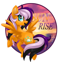 Size: 1596x1574 | Tagged: safe, artist:biskhuit, oc, oc only, oc:sunrise, pegasus, pony, female, flying, mare, ocean, solo, sunrise