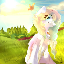 Size: 2000x2000 | Tagged: safe, artist:zaphyray, oc, oc only, butterfly, pegasus, pony, chest fluff, female, high res, mare, solo, tree