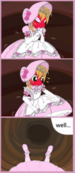 Size: 1650x3800 | Tagged: safe, artist:avchonline, big macintosh, anthro, earth pony, plantigrade anthro, alice in wonderland, clothes, comic, crossdressing, dress, falling, hello kitty, male, mary janes, parachute, parachute dress, paraskirt, sanrio, shoes, stallion