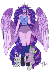 Size: 4900x6650 | Tagged: artist needed, safe, derpibooru import, opalescence, rarity, spike, twilight sparkle, twilight sparkle (alicorn), oc, alicorn, dragon, pony, absurd resolution, female, fusion, lesbian, rarilight, shipping, simple background, transparent background