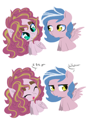 Size: 2330x3235 | Tagged: safe, artist:marukouhai, oc, oc only, oc:okey, oc:sakura, pegasus, pony, female, high res, male, mare, offspring, parent:bulk biceps, parent:fluttershy, parent:pinkie pie, parent:pokey pierce, parents:flutterbulk, parents:pokeypie, simple background, stallion, white background