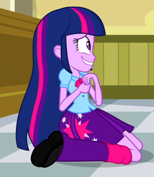 Size: 540x620 | Tagged: safe, screencap, twilight sparkle, equestria girls, boots, cafe, clothes, cropped, high heel boots, skirt, solo