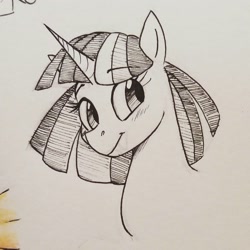 Size: 1788x1788 | Tagged: safe, artist:eeviart, twilight sparkle, pony, alternate hairstyle, bust, monochrome, portrait, solo, traditional art