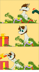 Size: 2100x3825 | Tagged: safe, artist:dark legate, oc, oc only, oc:chap, birthday gift, christmas tree, comic, tree