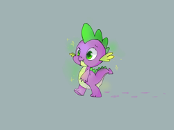 Size: 2048x1536 | Tagged: safe, artist:pinkflutter, spike, dragon, gray background, simple background, solo, sparkling, walking