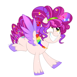 Size: 1024x1024 | Tagged: safe, artist:kellythedrawinguni, oc, oc only, oc:sugar shock, pegasus, pony, colored wings, female, mare, mismatched eyes, multicolored wings, simple background, smiling, solo, transparent background