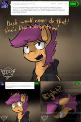 Size: 1500x2250 | Tagged: safe, artist:conmanwolf, scootaloo, pony, fanfic:rainbow factory, ask factory scootaloo, battery, clothes, comic, crying, factory scootaloo, recording