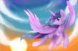 Size: 6400x4200 | Tagged: safe, artist:alice tam, artist:alicetam, twilight sparkle, twilight sparkle (alicorn), alicorn, pony, absurd resolution, flying, solo, spread wings