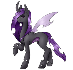 Size: 1800x1733 | Tagged: source needed, safe, artist:proxicute, oc, oc only, oc:queen columbine, changeling, changeling queen, changeling oc, changeling queen oc, female, purple changeling, simple background, smiling, solo, standing, transparent background, transparent flesh, wings