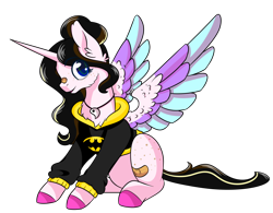 Size: 1600x1247 | Tagged: safe, artist:caldercloud, oc, oc only, oc:alice, alicorn, pony, bandaid, clothes, female, hoodie, mare, simple background, sitting, solo, transparent background