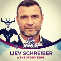 Size: 640x640 | Tagged: safe, storm king, human, my little pony: the movie, armor, character reveal, irl, irl human, liev schreiber, mlp movie cast icons, my little pony logo, official, photo, solo, voice actor, with their characters