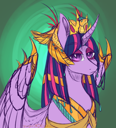 Size: 1000x1100 | Tagged: safe, artist:yuyusunshine, twilight sparkle, twilight sparkle (alicorn), alicorn, pony, cleopatra, eyeshadow, lidded eyes, makeup, solo, spread wings