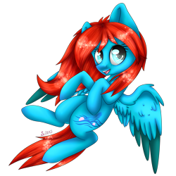 Size: 2000x2000 | Tagged: safe, artist:alienchan888, oc, oc only, oc:seafeather, pegasus, pony, cute, digital art, female, flying, happy, simple background, smiling, solo, transparent background, wings