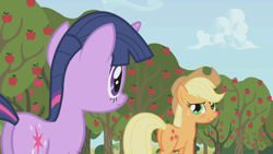 Size: 1280x720 | Tagged: safe, derpibooru import, screencap, applejack, twilight sparkle, earth pony, pony, applebuck season, plot