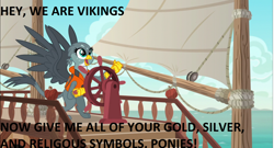 Size: 1928x1044 | Tagged: safe, edit, edited screencap, screencap, gabby, griffon, danegeld, exploitable meme, gabby's shanty, history, image macro, meme, viking